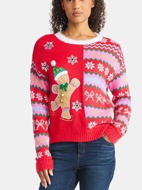 HOLIDAY TIME Women's Embellished Gingerbread man Pullover ugly Christmas Sweater